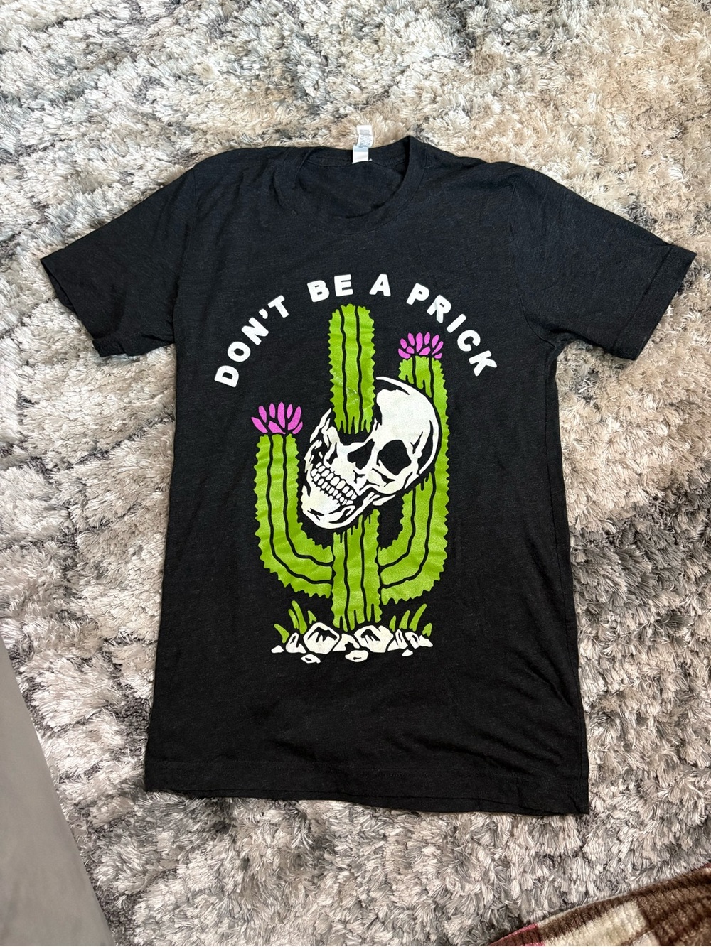 Don't Be a Prick Heather Black Graphic Tee with Cactus Skull